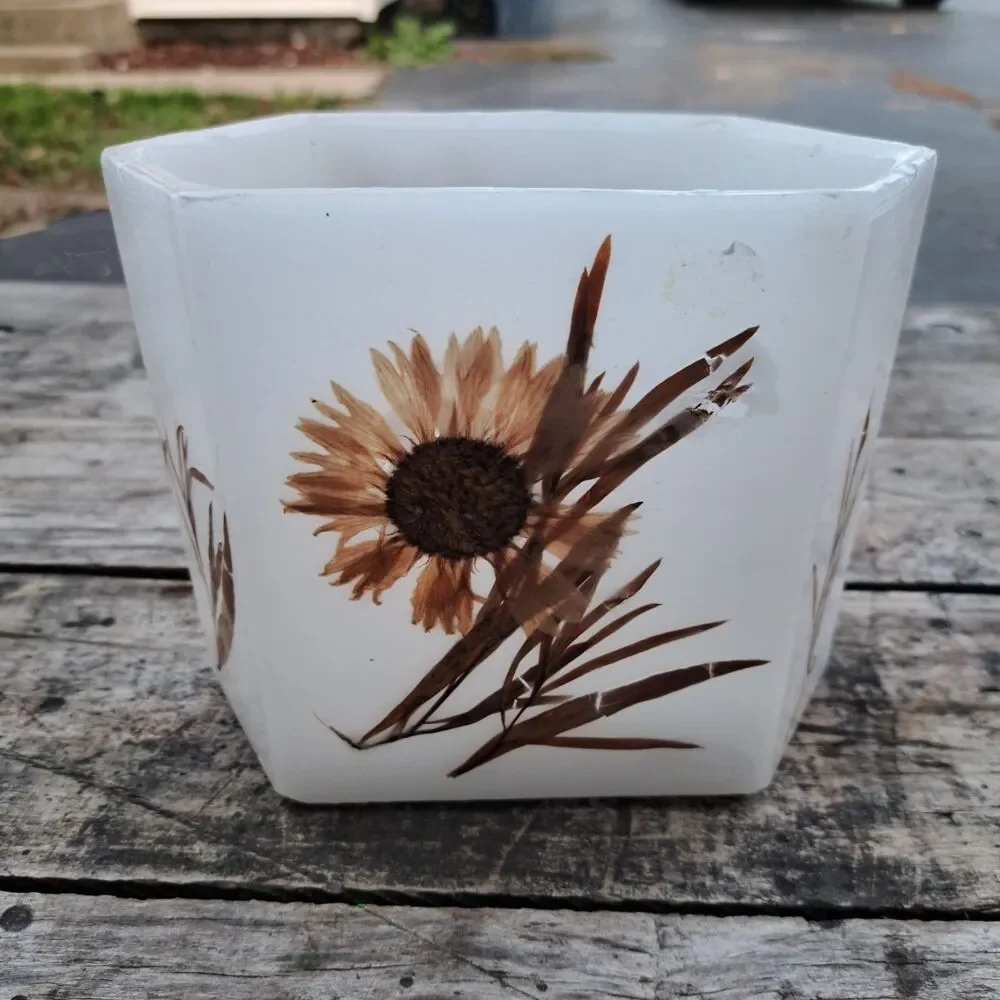 Large Luminary Wax Votive Candle Floral Flower White Handmade